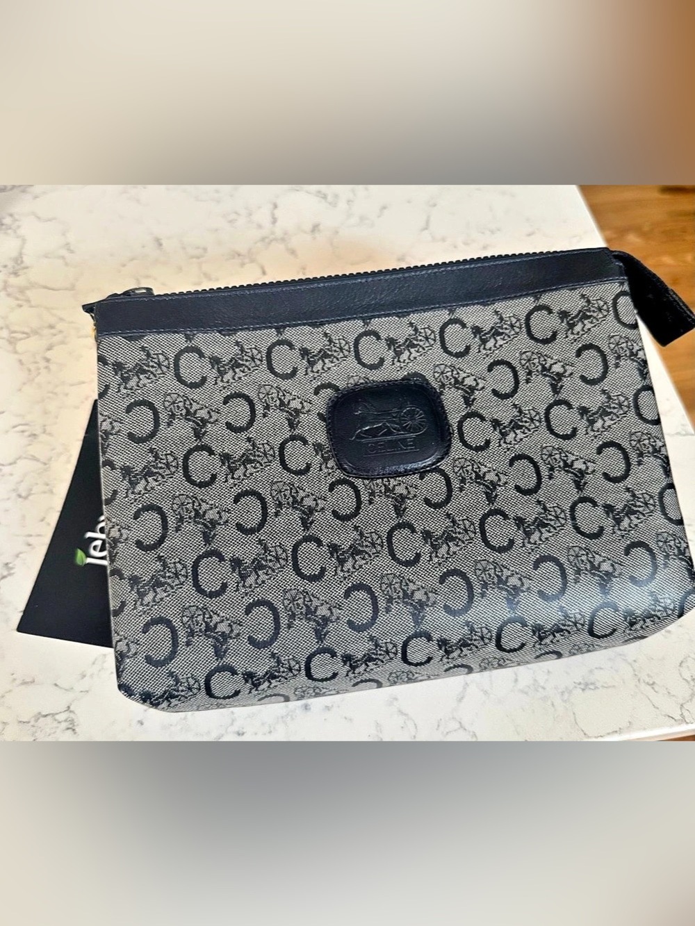 Celine Sulky Coated Canvas Clutch Pouch Monogram Dark Slate Blue